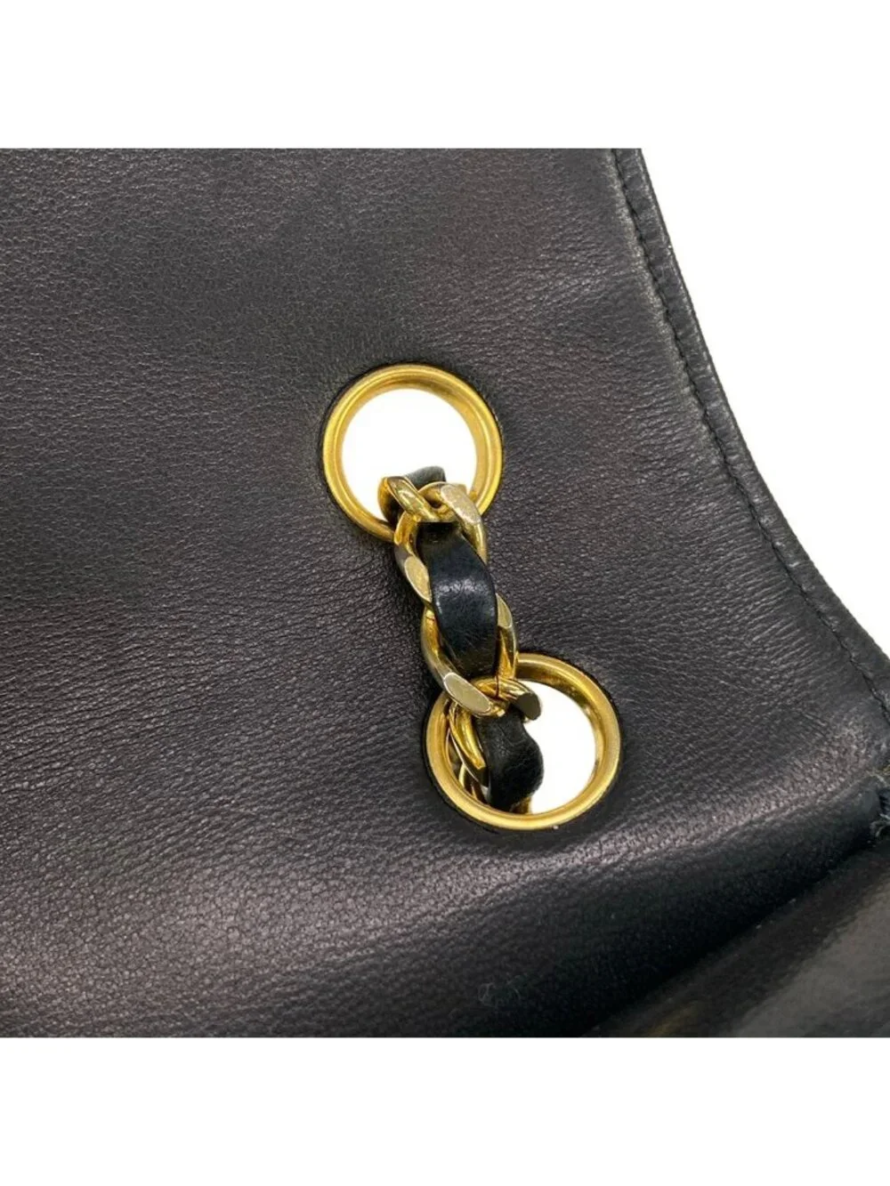 Chanel Shoulder Bag Double Flap Quilted Black Chain Gold Lambskin